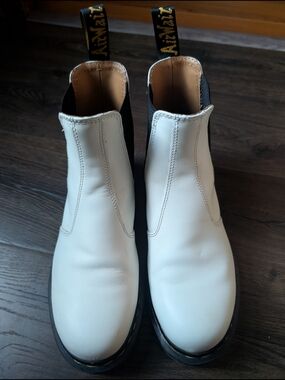 Dr. Martens White Leather Chelsea Boots with Black Elastic & Pull Tabs